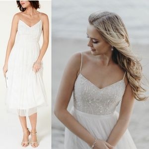 Adrianna Papell Beaded Floral Dress White Size 10
